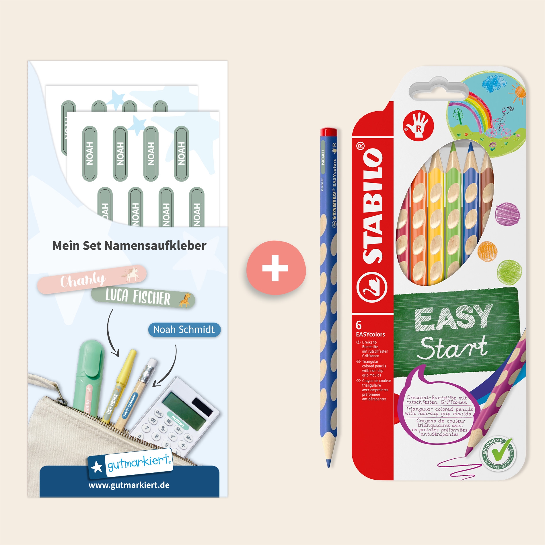 STABILO EASYcolors (6 Stück) + Mini XS Namensaufkleber