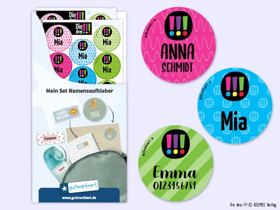 Runde Namensaufkleber – Die drei !!!