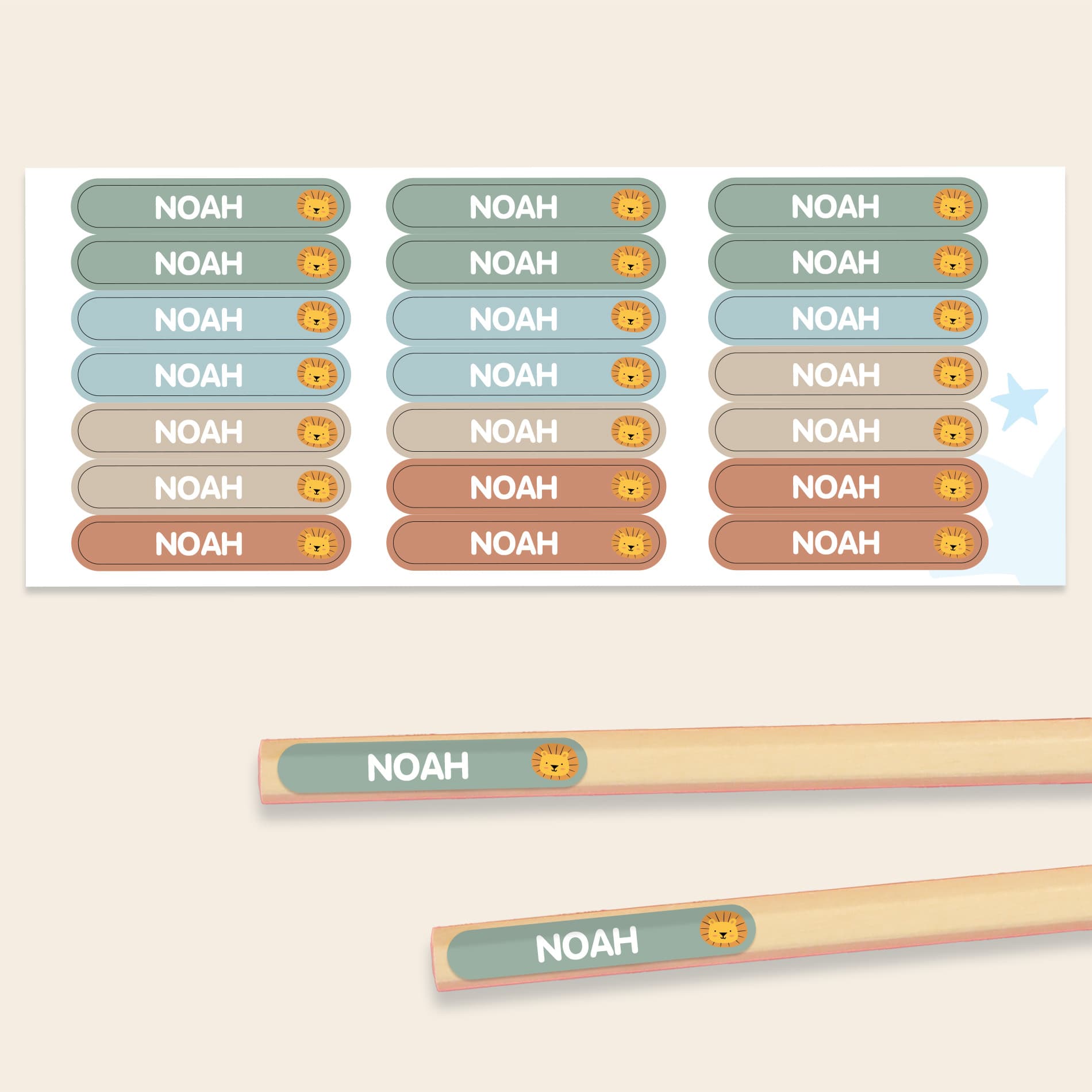 Personalised mini name stickers for pencils and pens