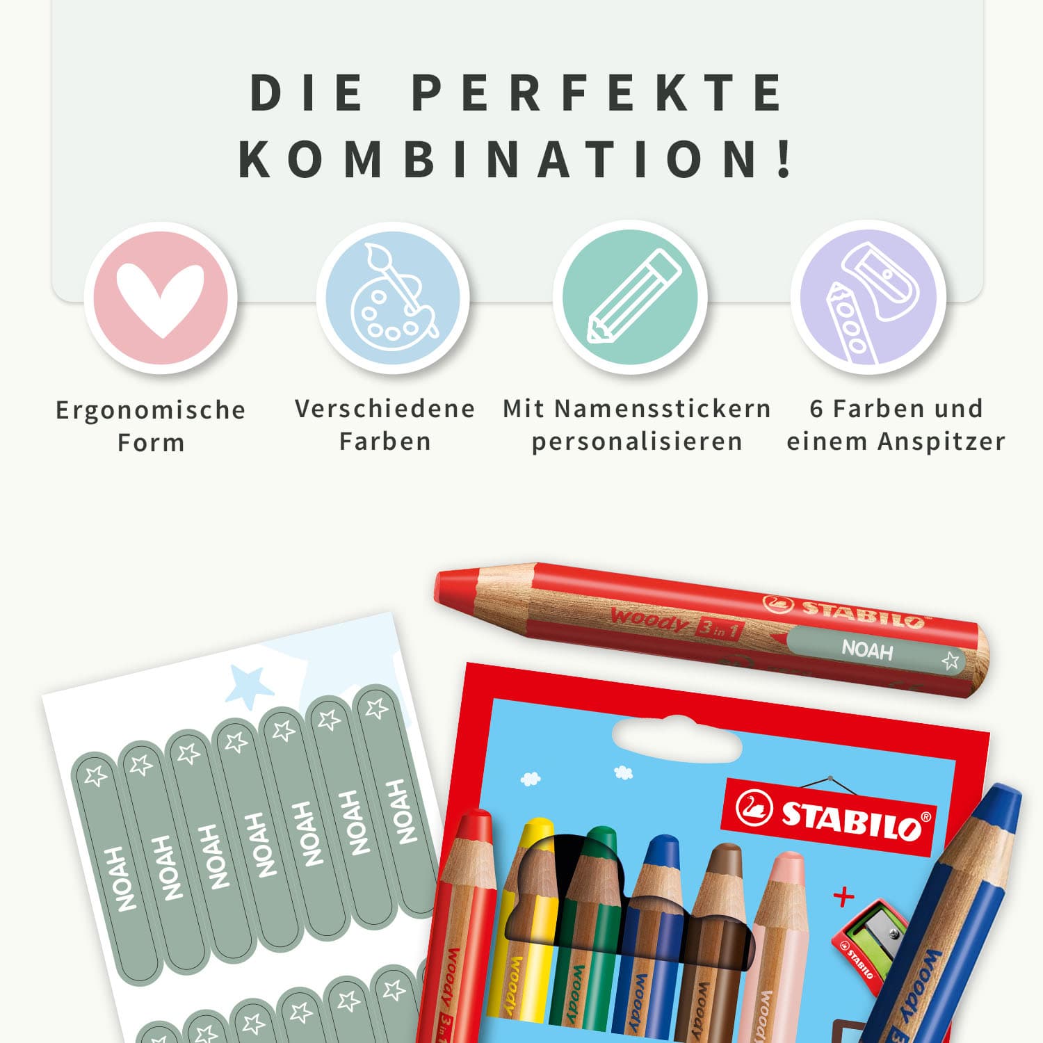 STABILO woody 3 in 1 + Mini-Namensaufkleber