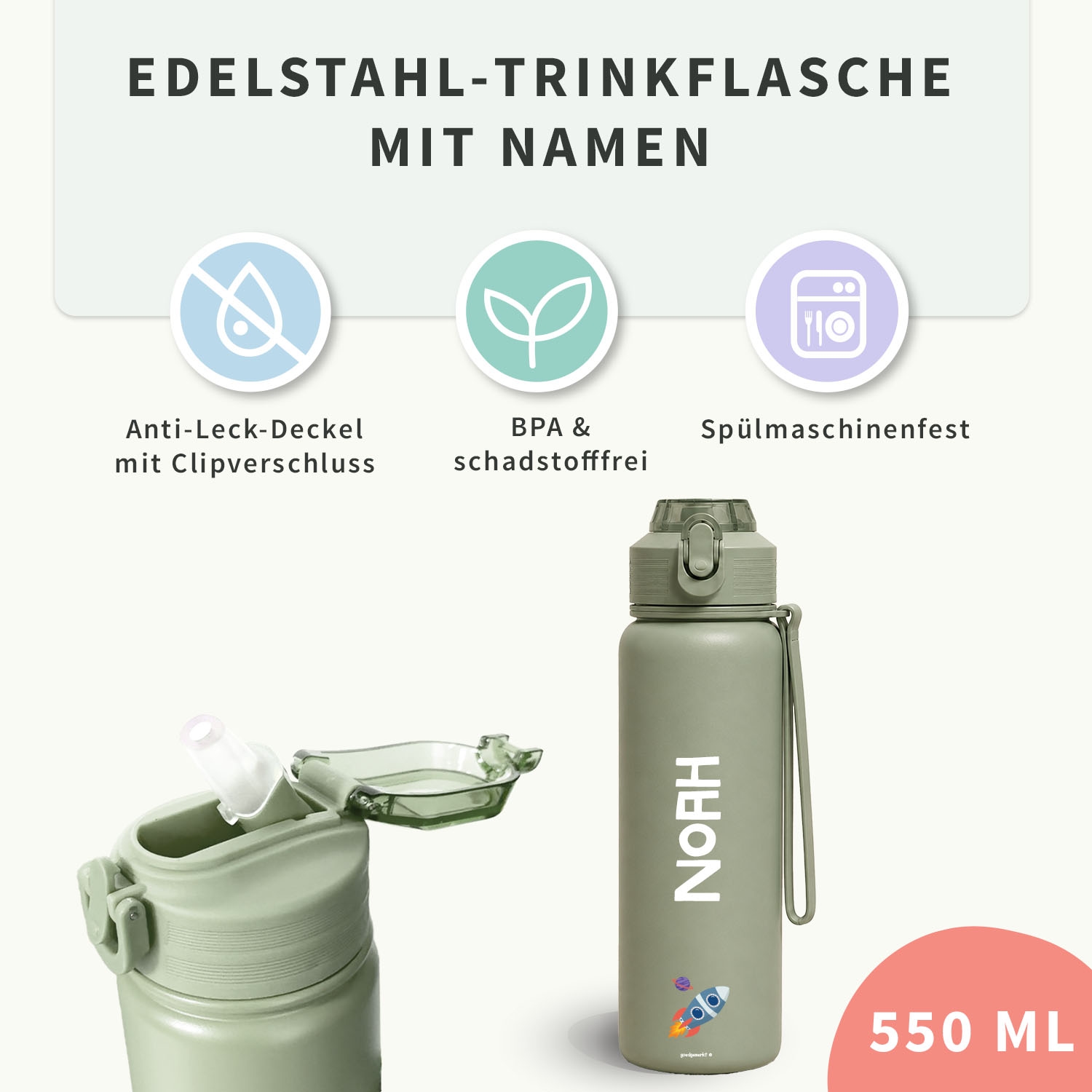 Edelstahl-Trinkflasche mit Namen