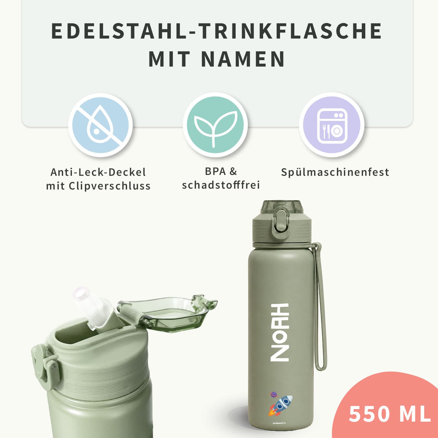 Edelstahl-Trinkflasche mit Namen