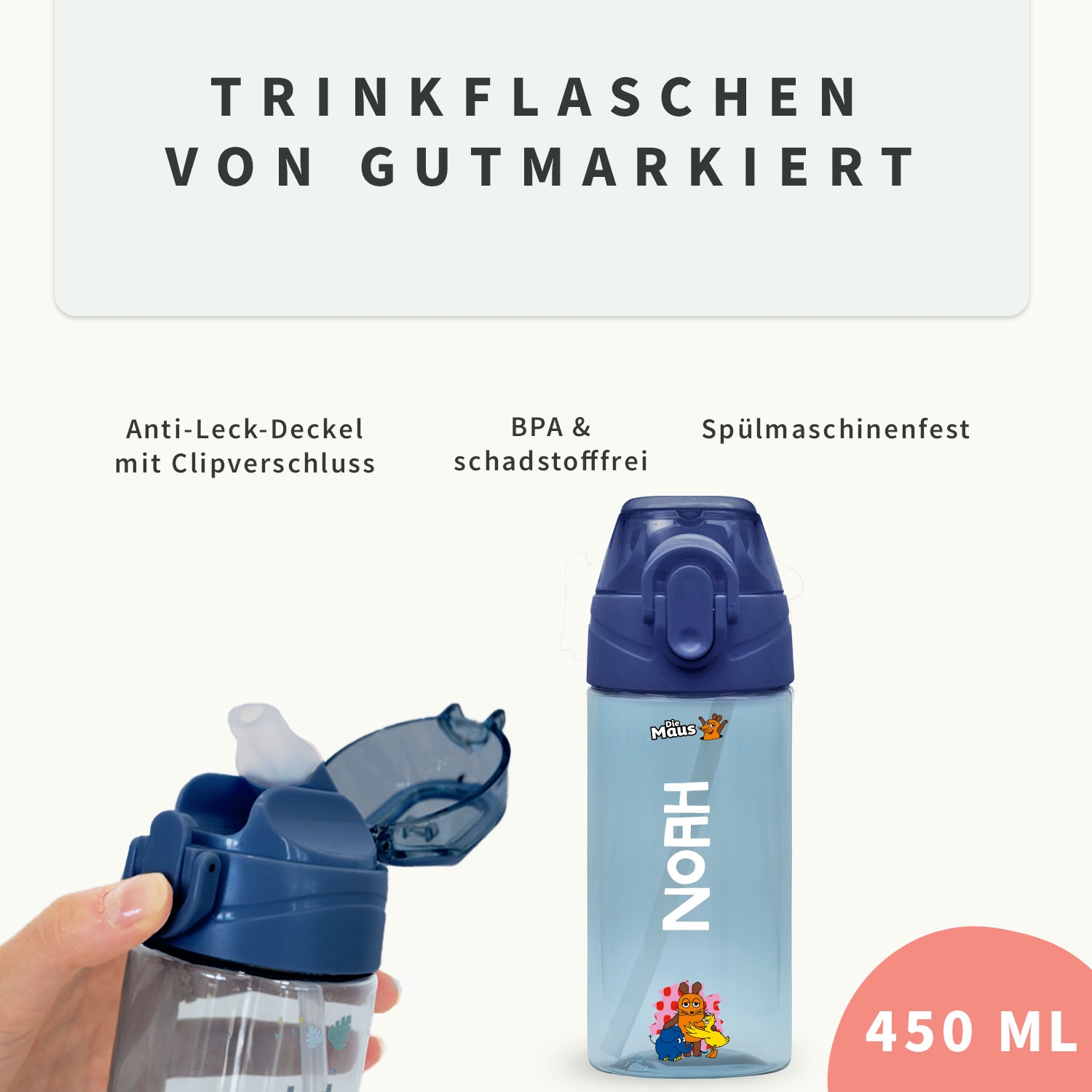 Die Maus Trinkflasche mit Name