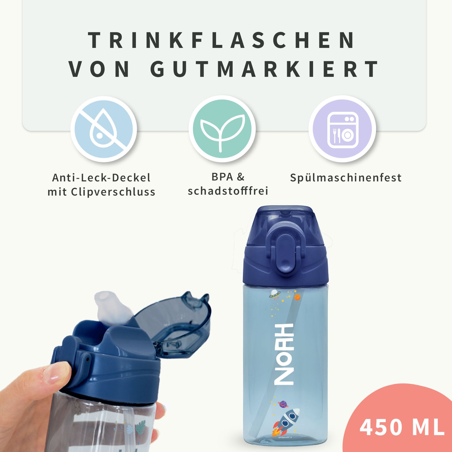 Trinkflasche mit Namen Thema