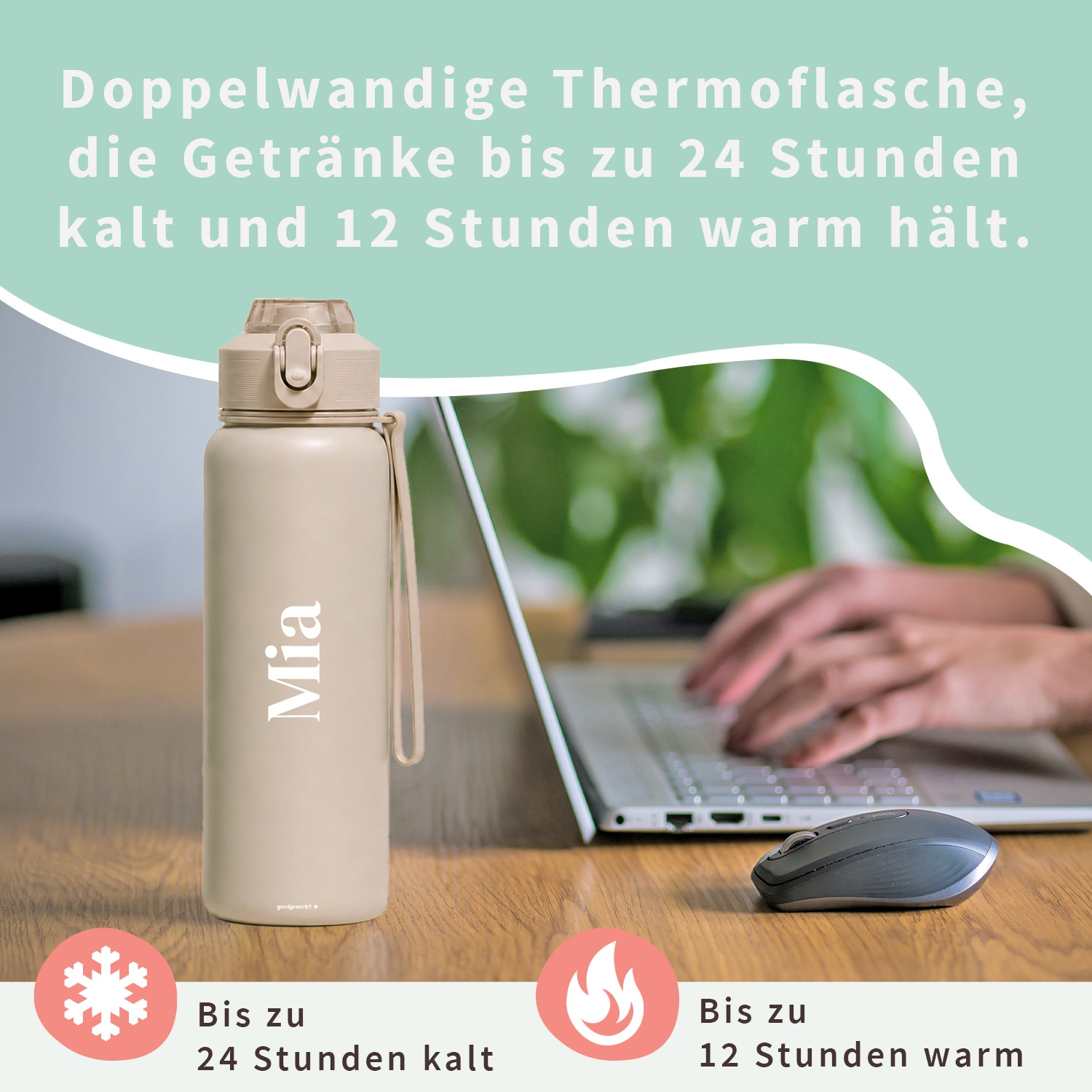 Edelstahl-Trinkflasche mit Namen
