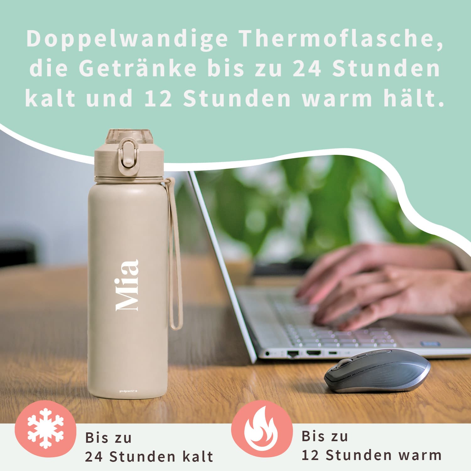 Edelstahl-Trinkflasche mit Namen