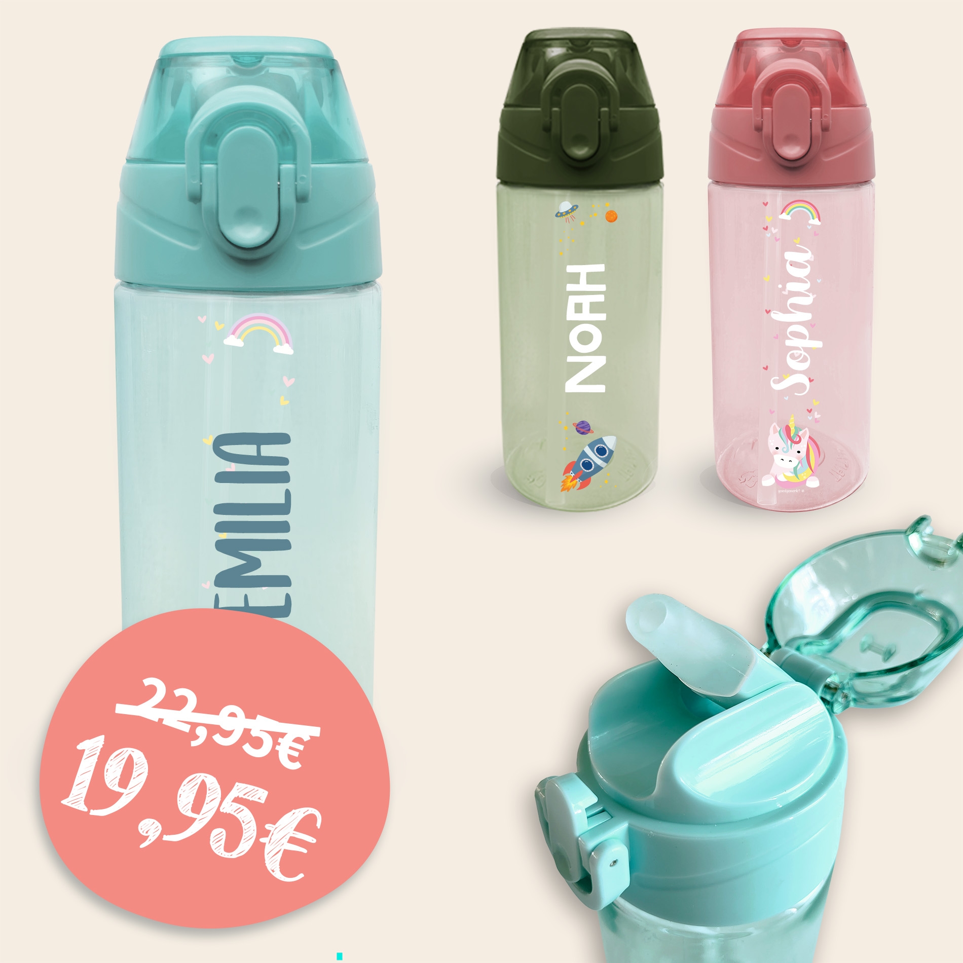Trinkflasche mit Namen Thema