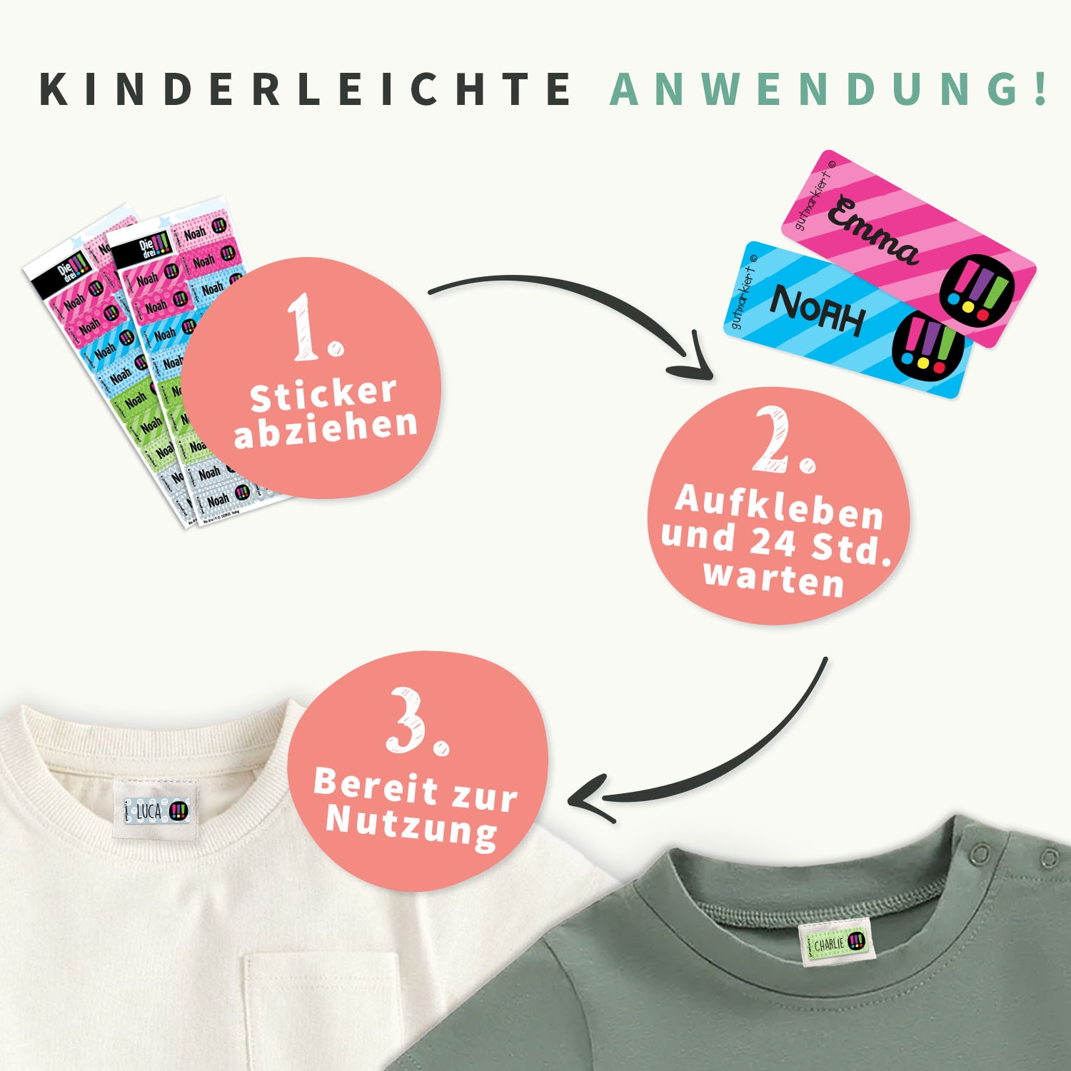 Textilaufkleber – Die drei !!!