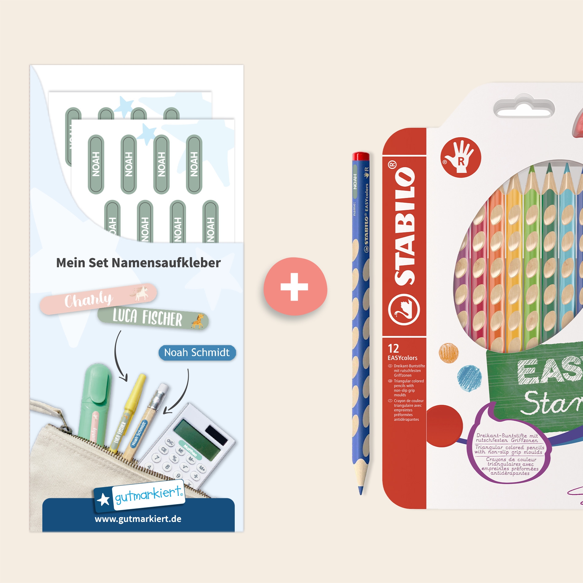 STABILO EASYcolors (12 Stück) + Mini XS Namensaufkleber