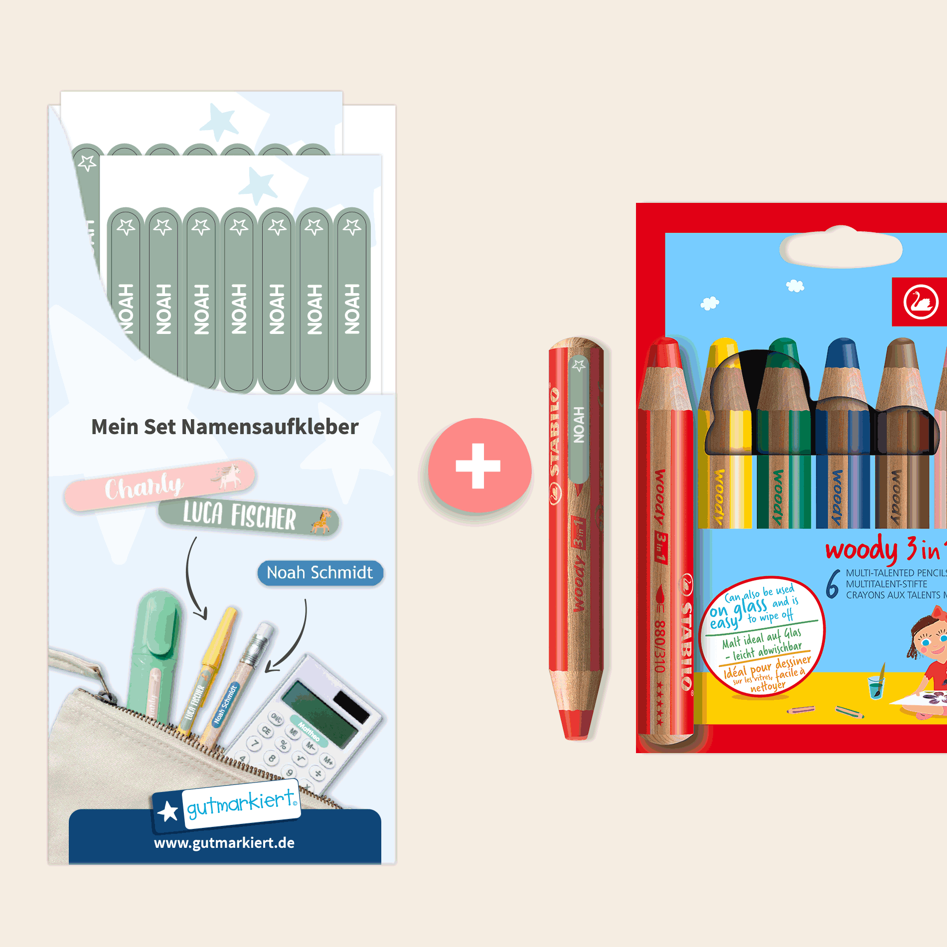 STABILO woody 3 in 1 + Mini-Namensaufkleber