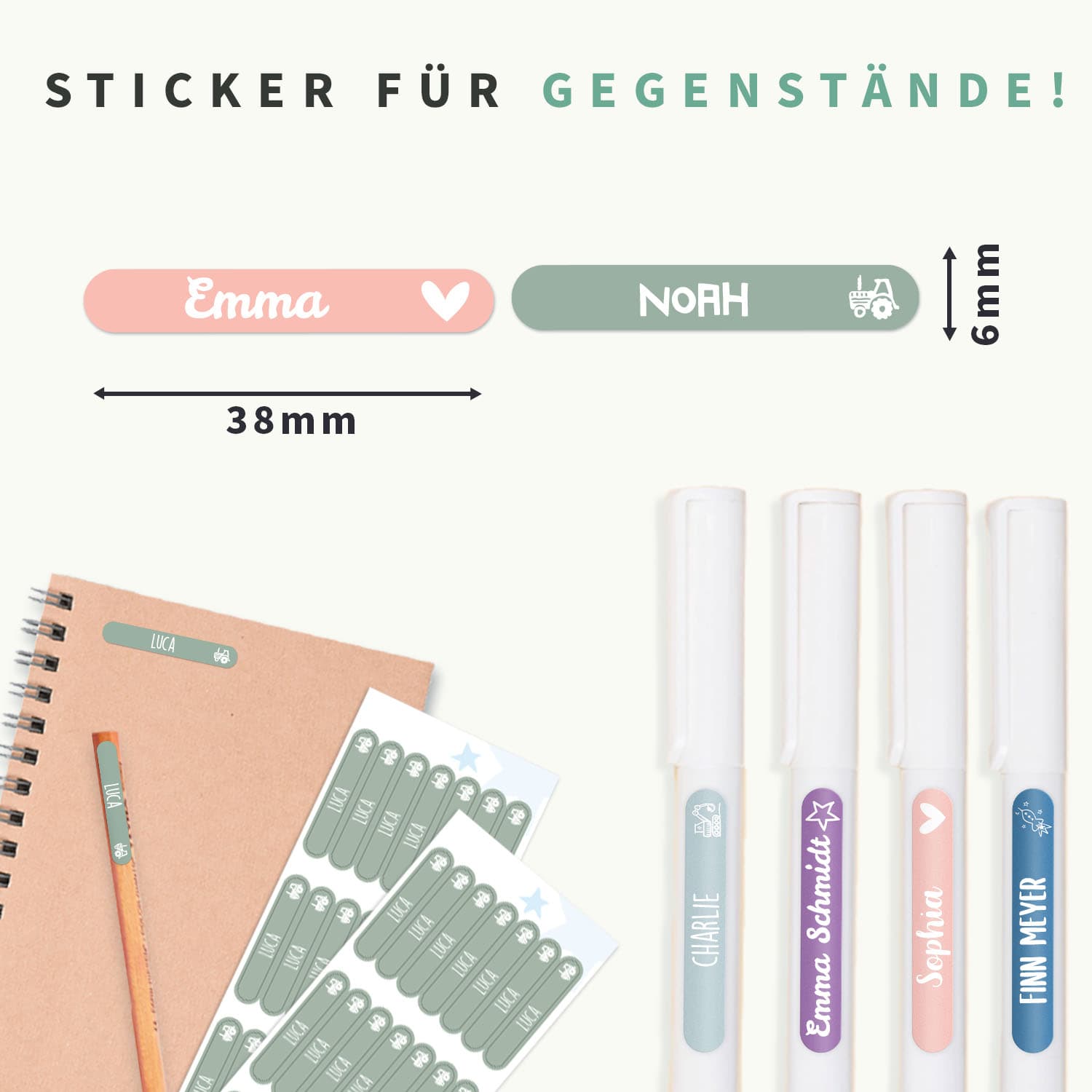 Mini Namensaufkleber - einfarbig