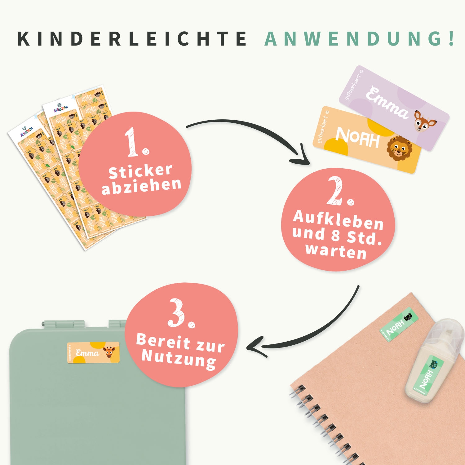 Kleine Namensaufkleber Affenzahn