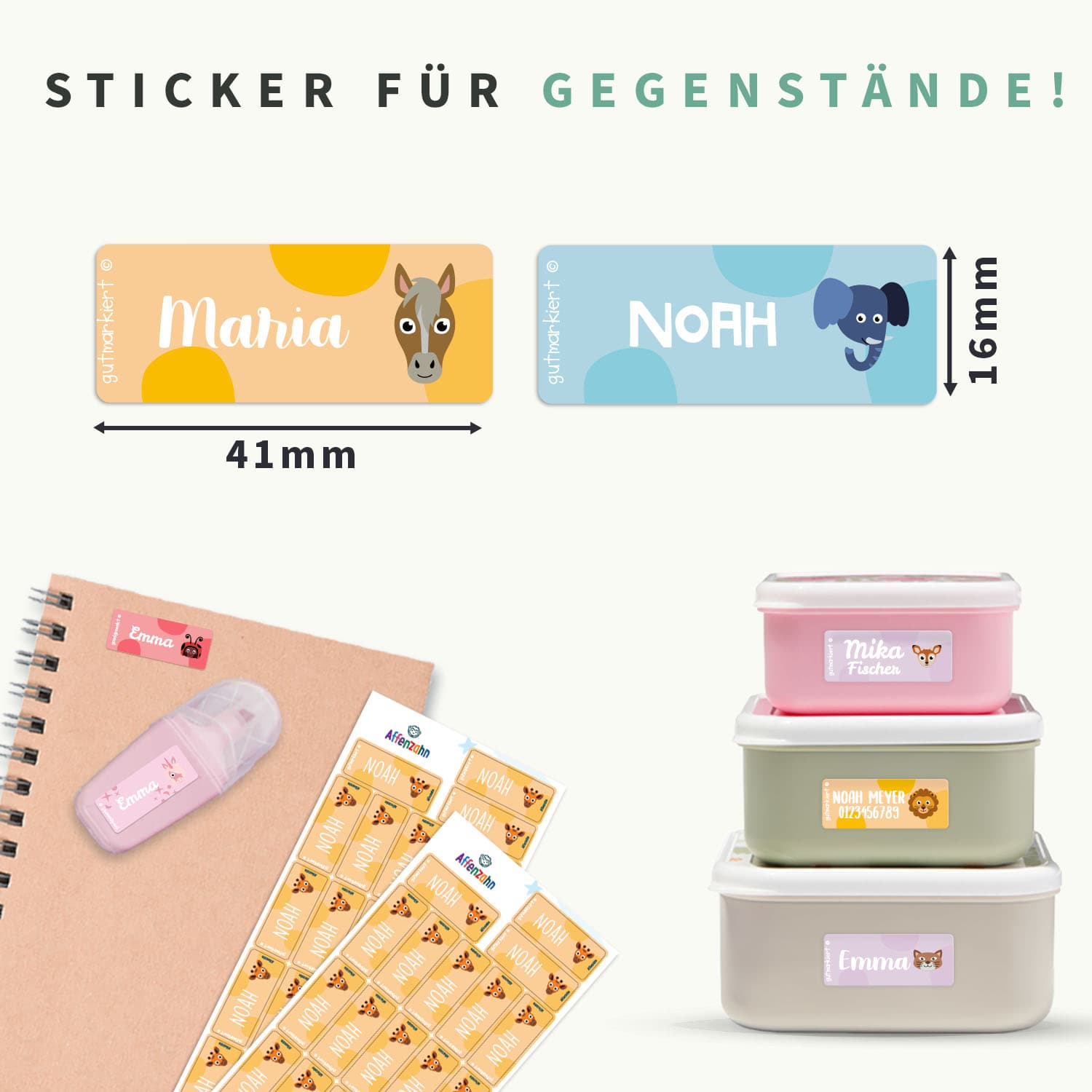 Kleine Namensaufkleber Affenzahn