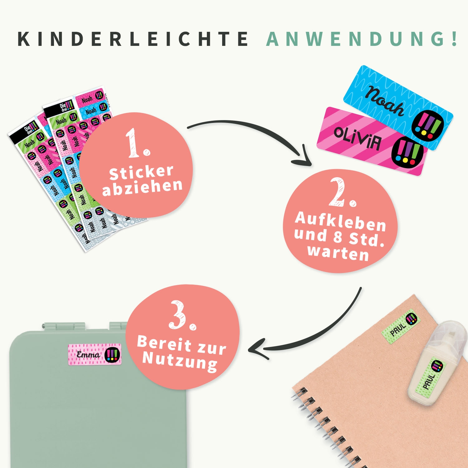Kleine Namensaufkleber – Die drei !!!