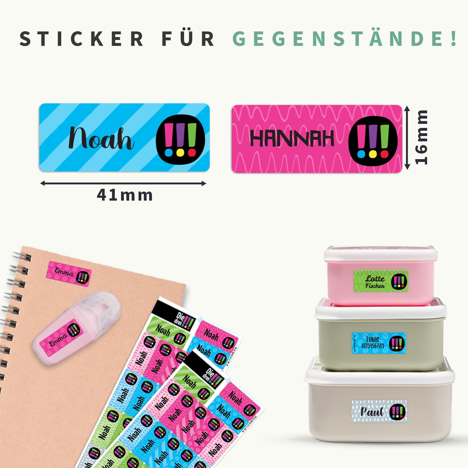 Kleine Namensaufkleber – Die drei !!!
