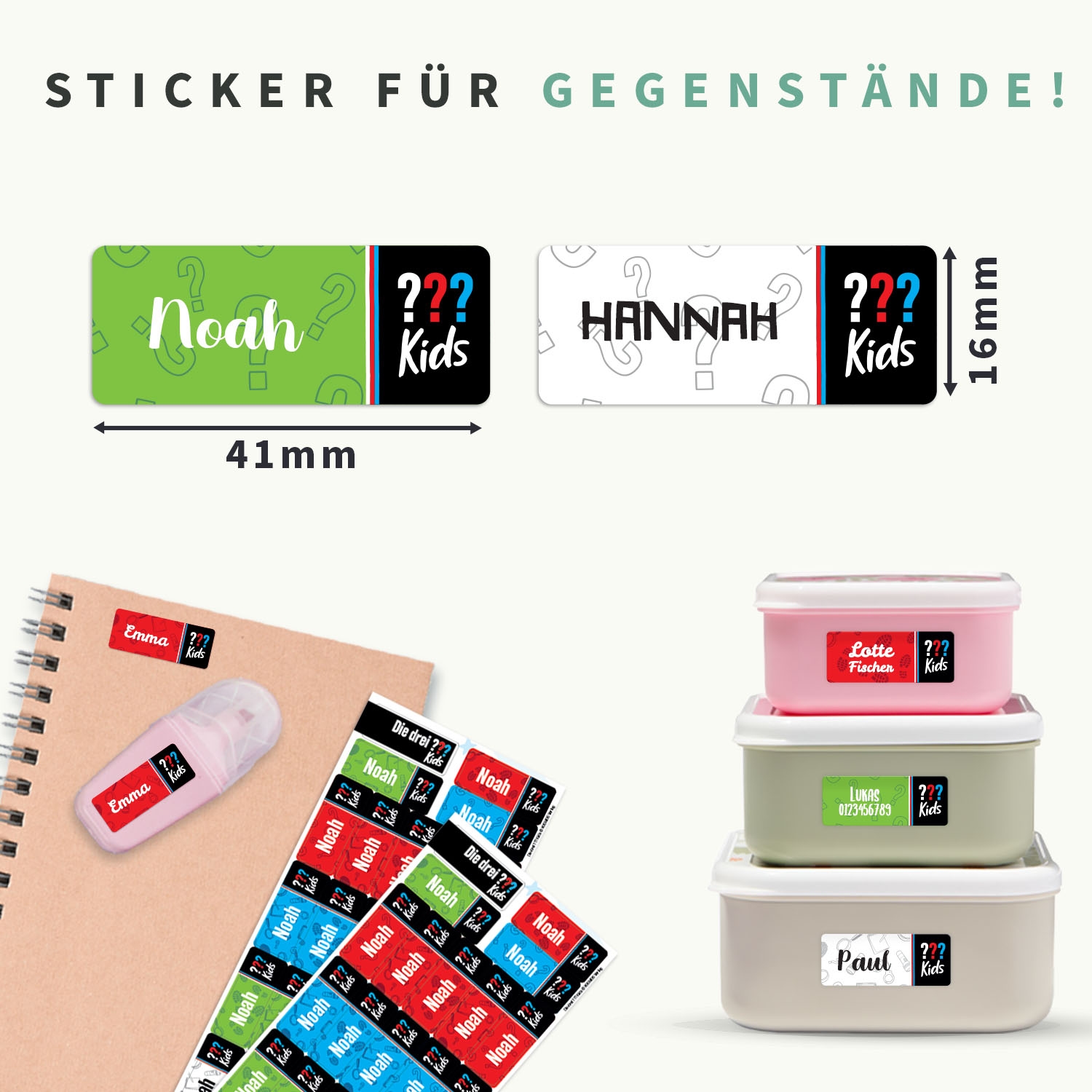 Kleine Namensaufkleber – Die drei ??? Kids