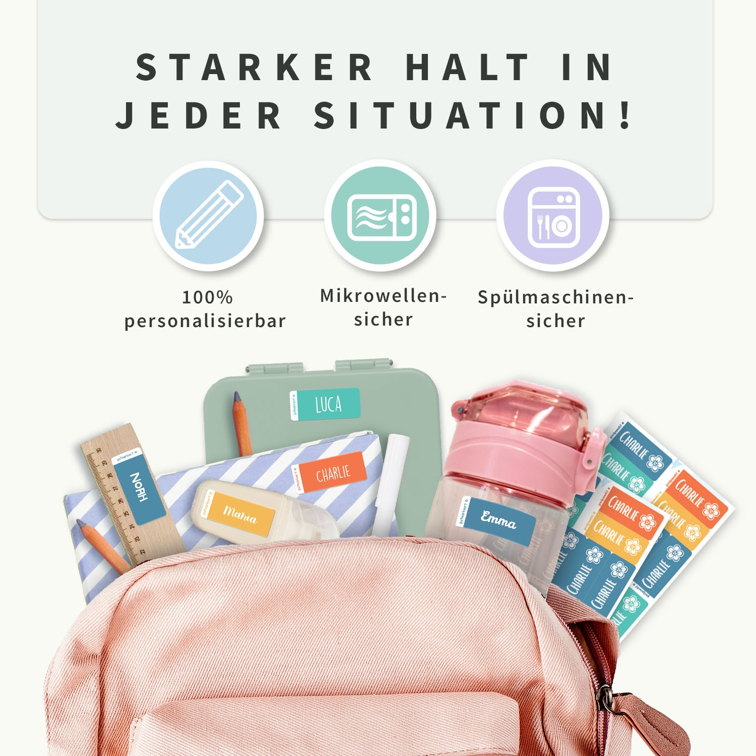 Kleine Namensaufkleber