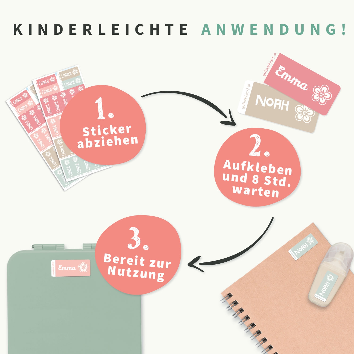 Kleine Namensaufkleber