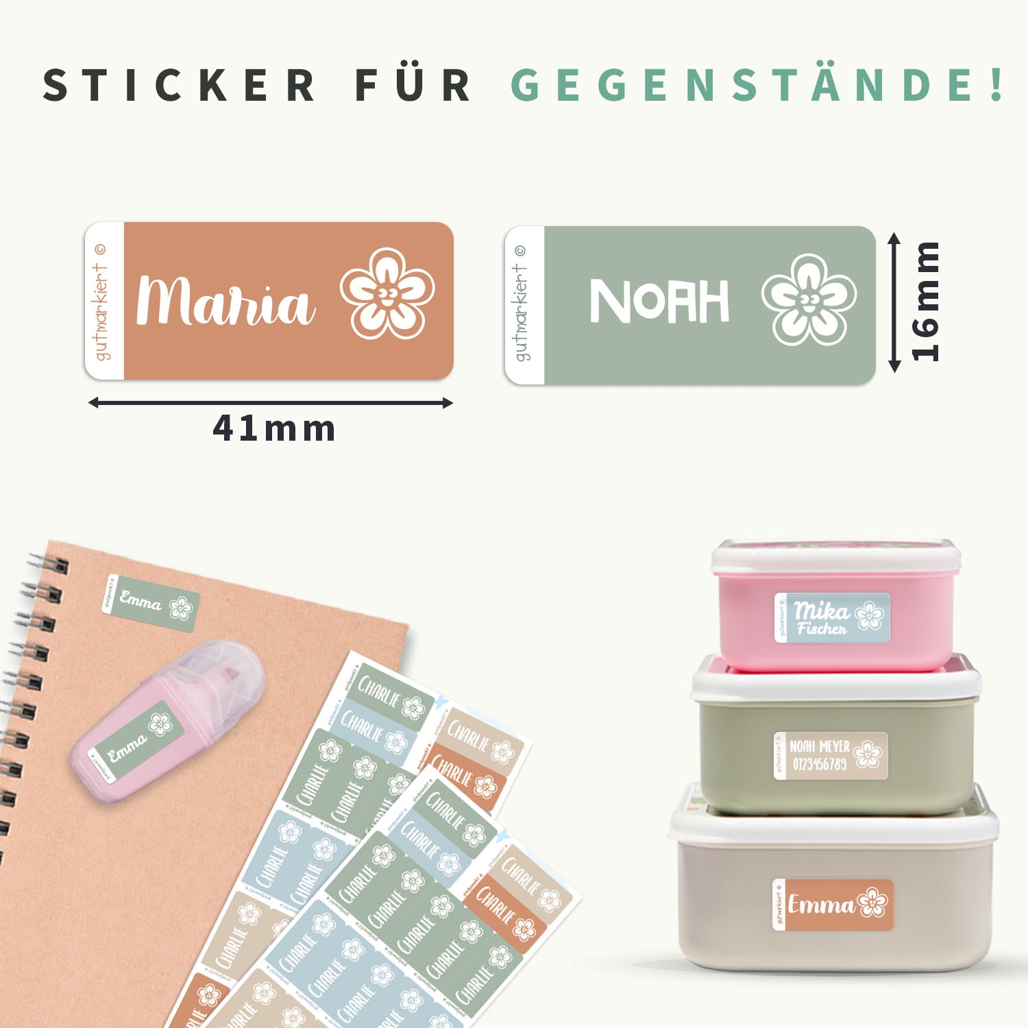 Kleine Namensaufkleber