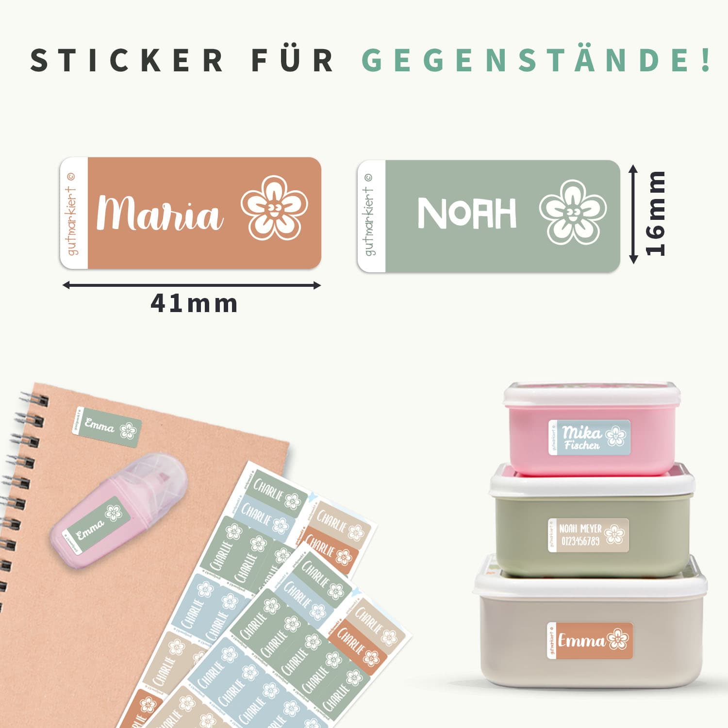 Kleine Namensaufkleber