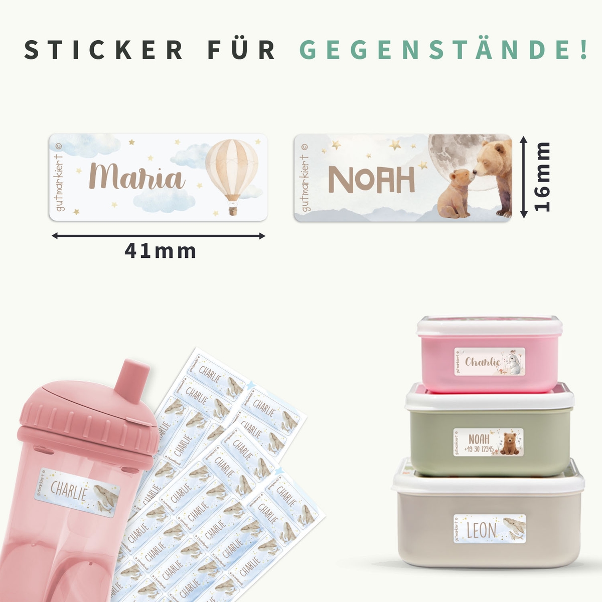 Kleine Aquarell Namensaufkleber