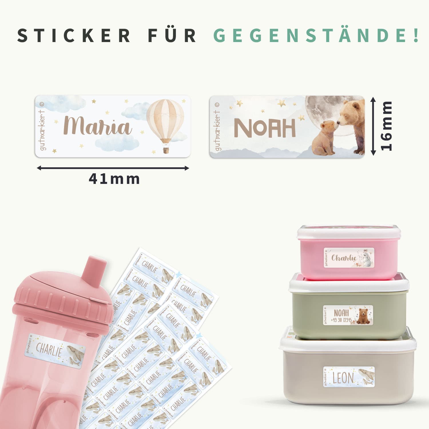 Kleine Aquarell Namensaufkleber