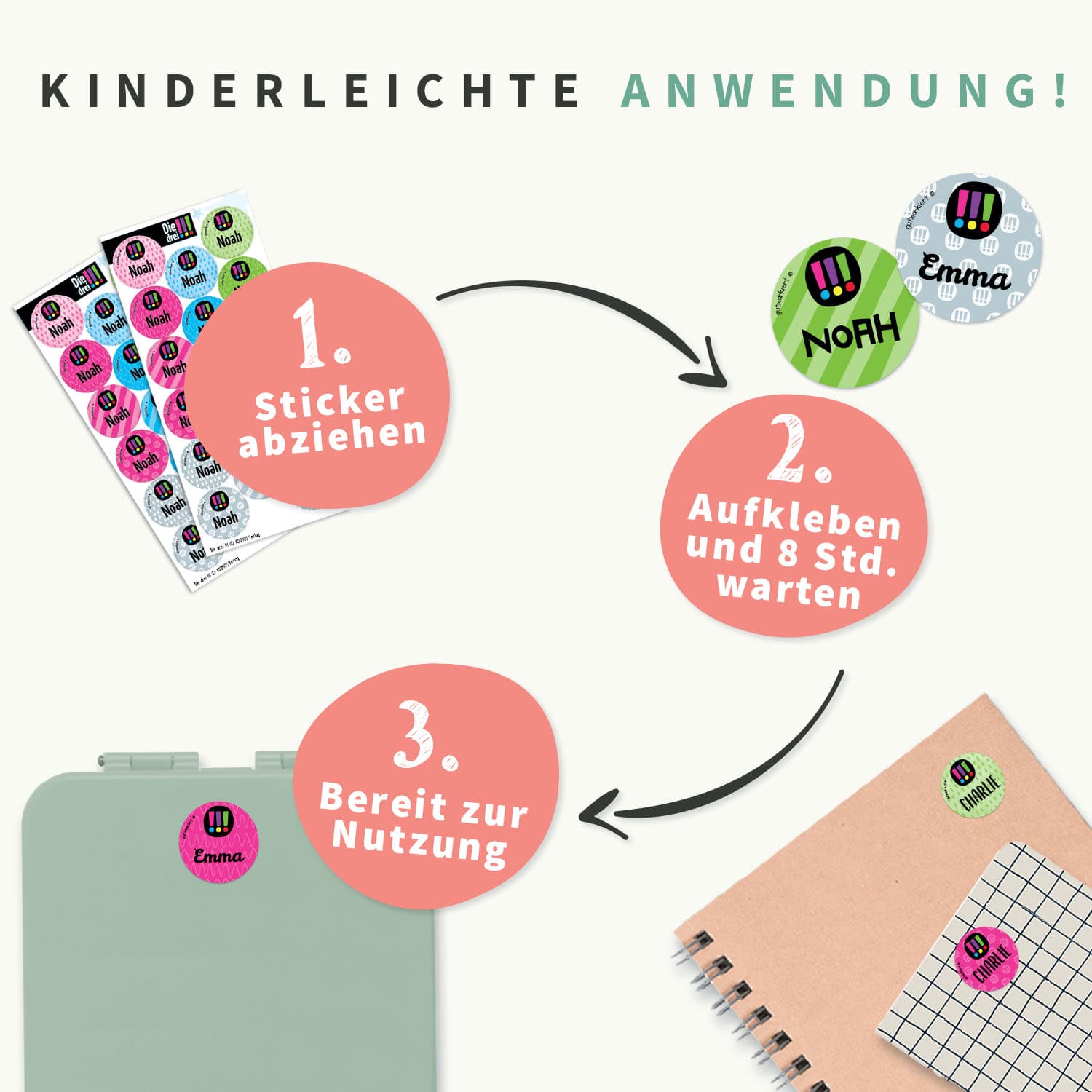 Runde Namensaufkleber – Die drei !!!