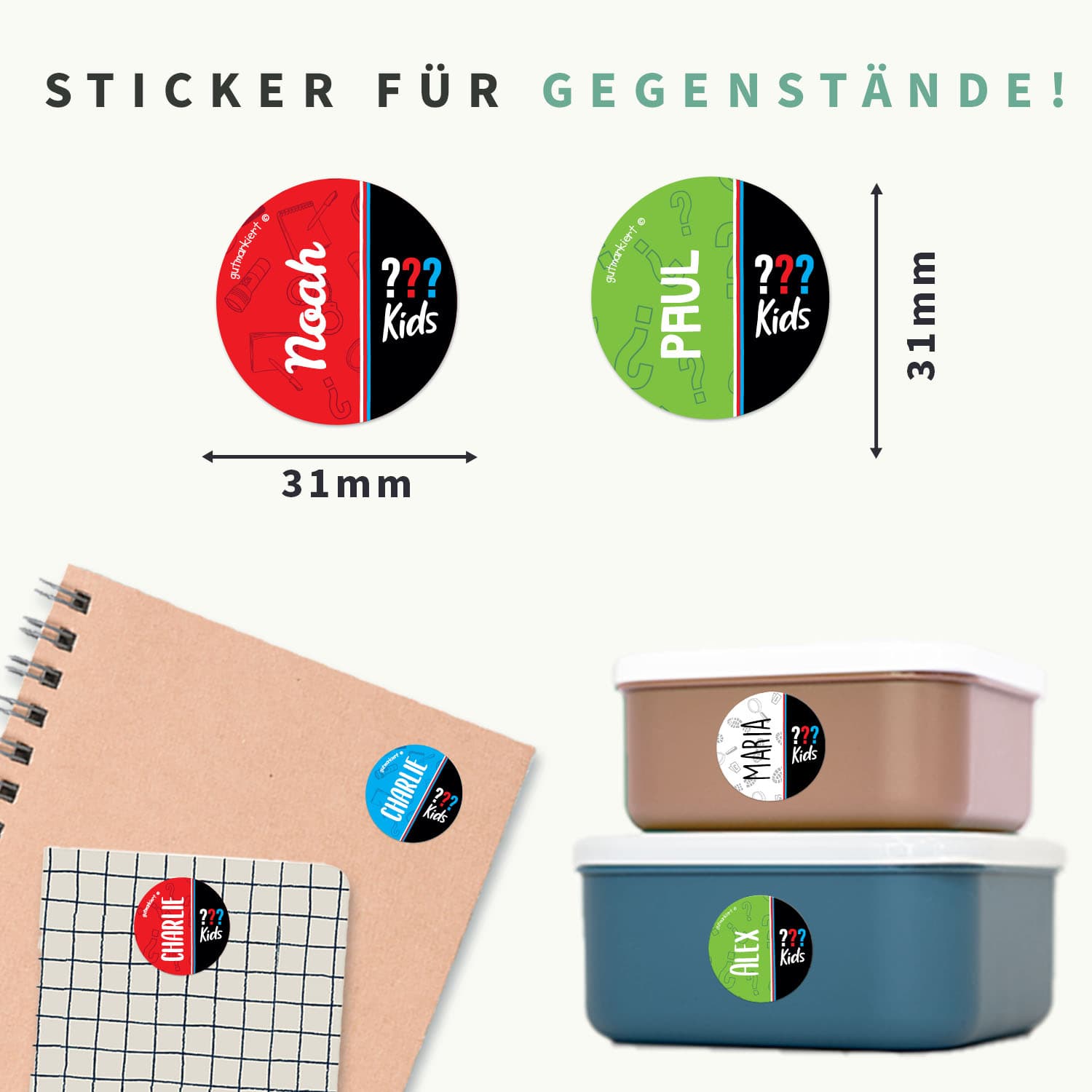 Runde Namensaufkleber – Die drei ??? Kids