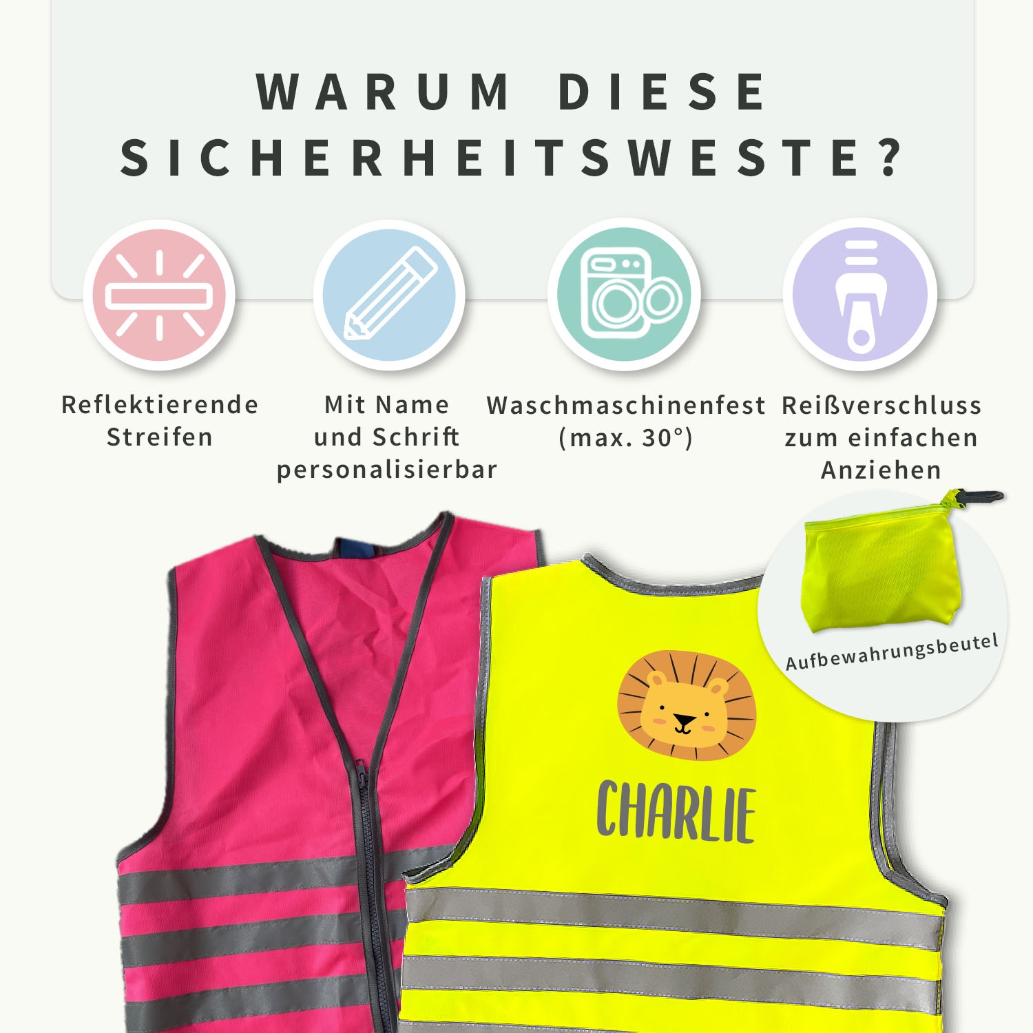 Sicherheitsweste für Kinder mit Namen - Thema