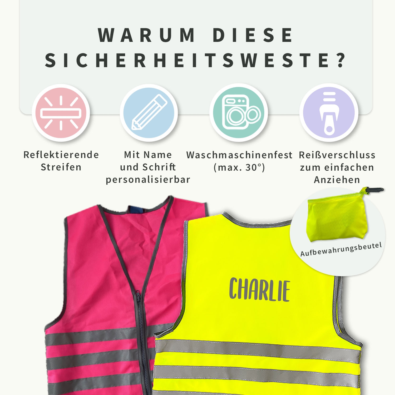Sicherheitsweste für Kinder mit Namen - Basic