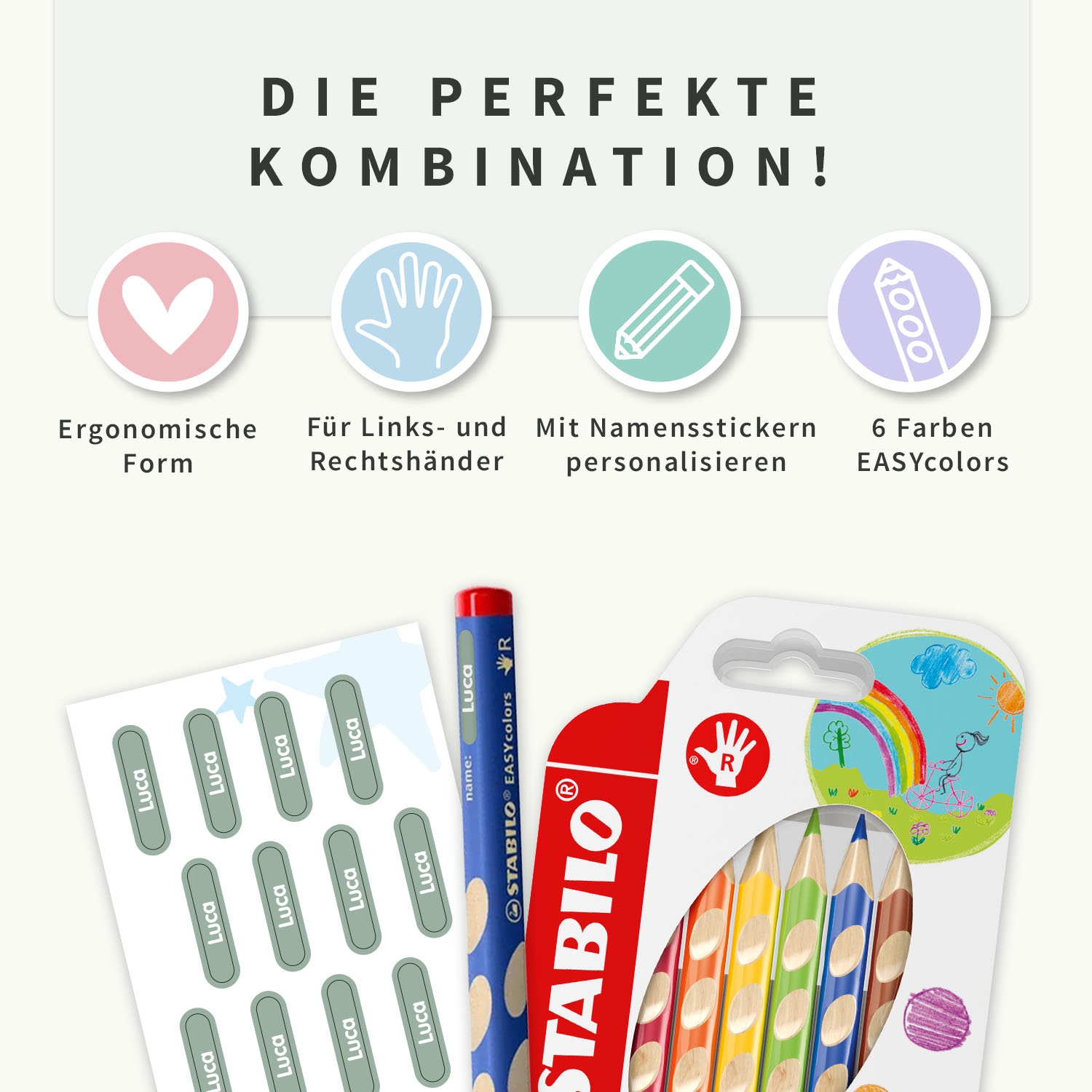 STABILO EASYcolors (6 Stück) + Mini XS Namensaufkleber
