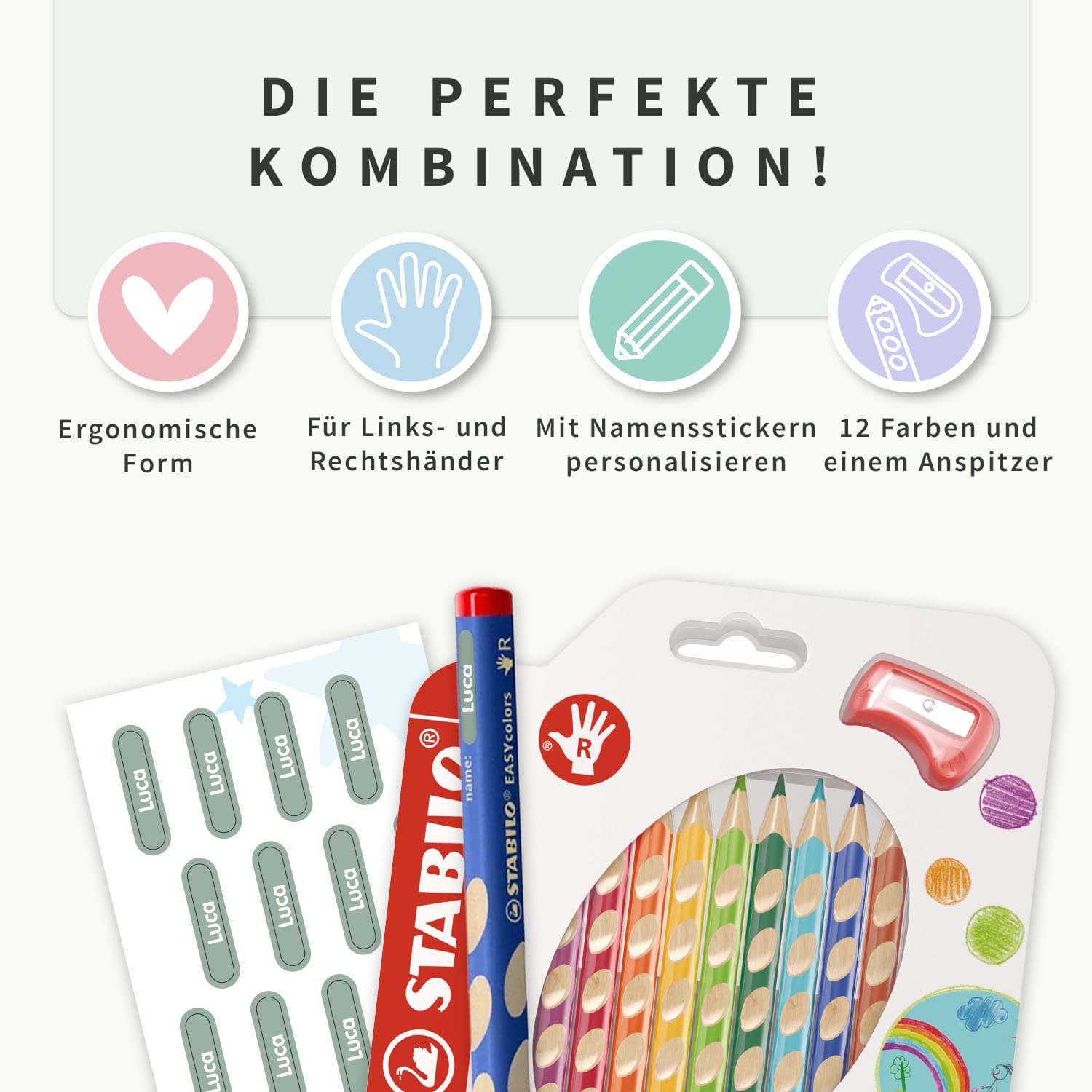 STABILO EASYcolors (12 Stück) + Mini XS Namensaufkleber