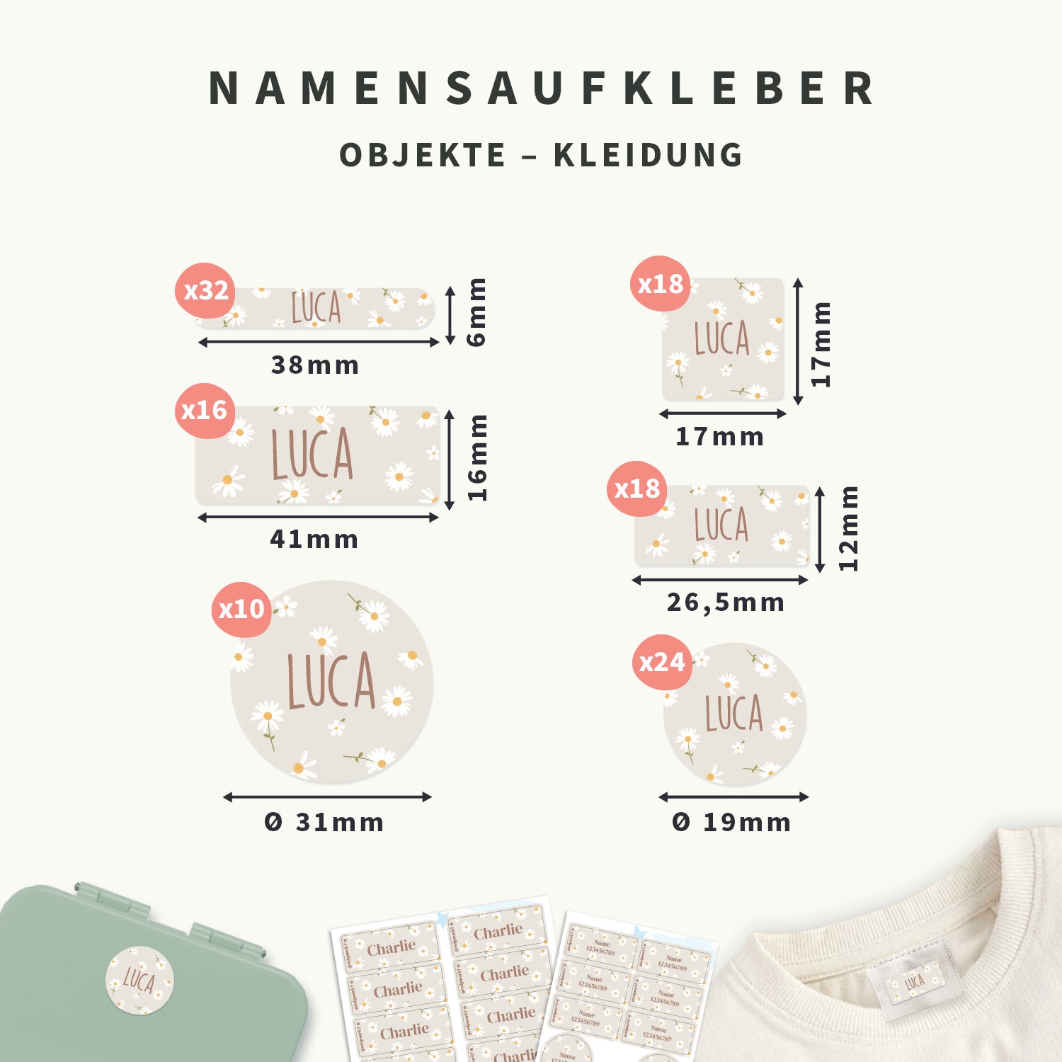 Namens- & Textilaufkleber Kombi-Vorteilspaket - Design
