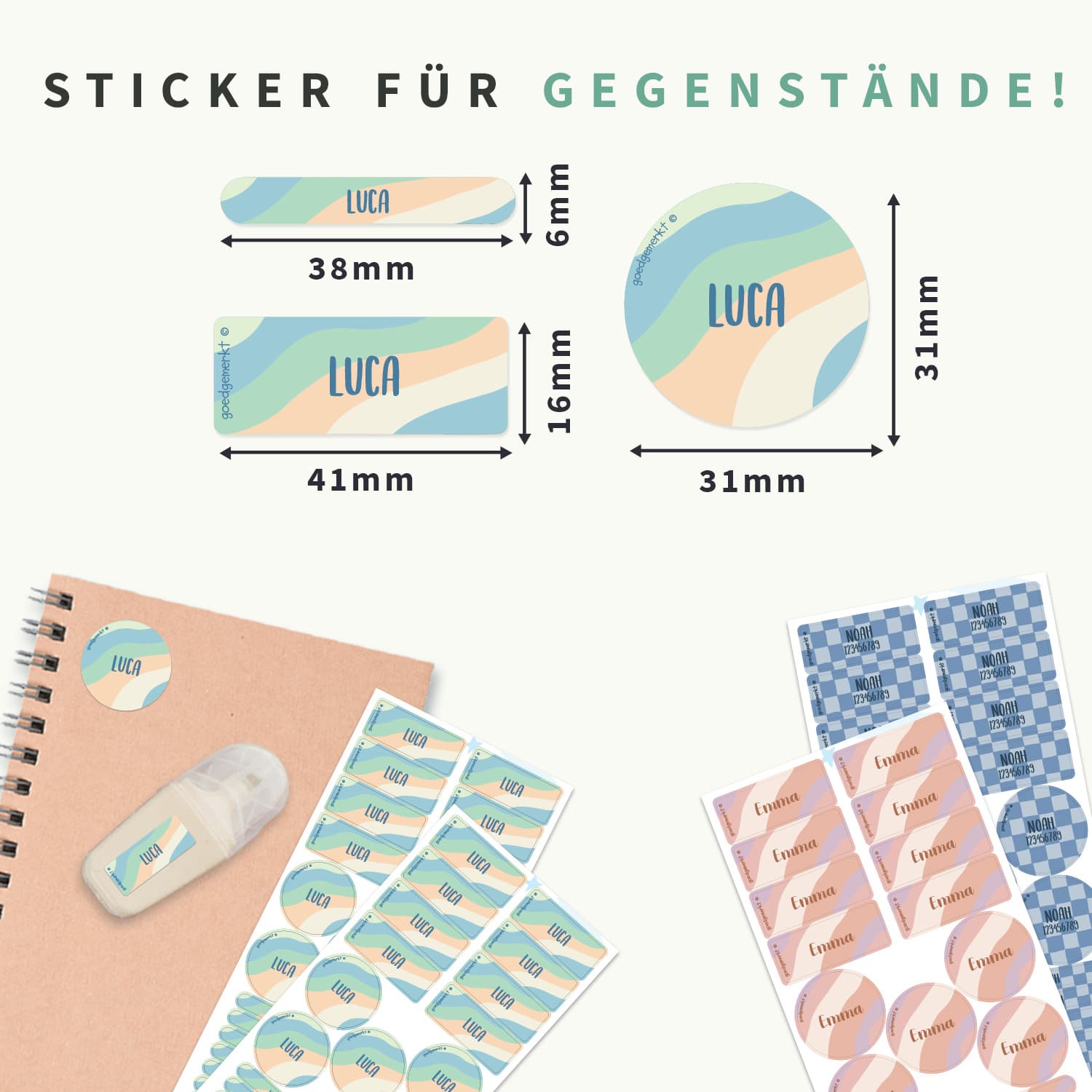 Namensaufkleber Vorteilspaket - Design